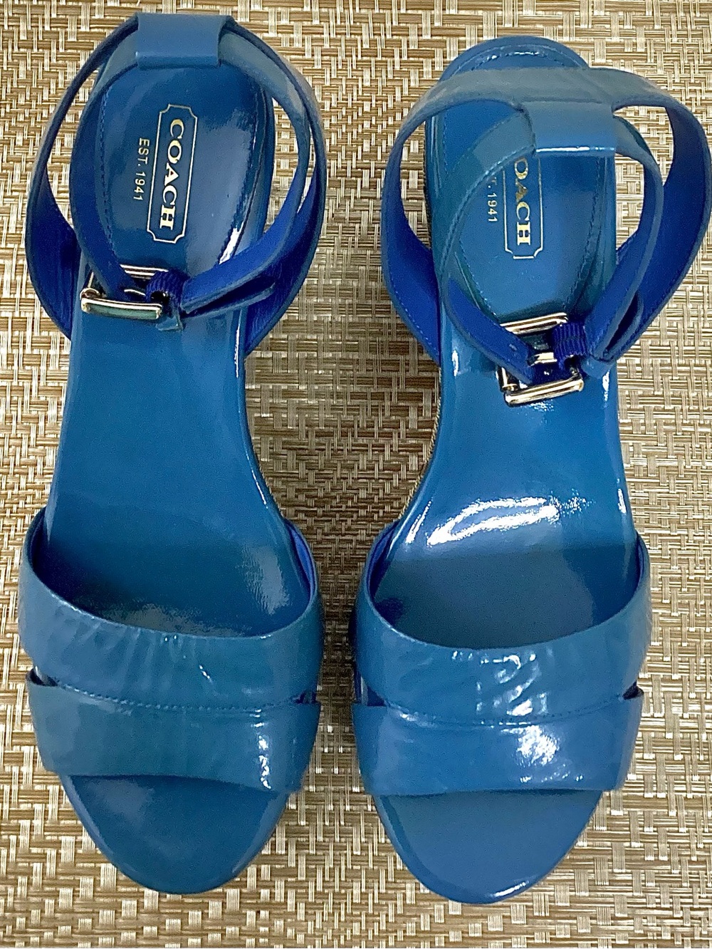 Coach Glossy Blue Patent Leather Slingback Heels